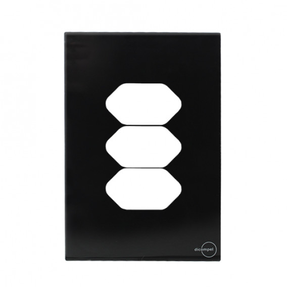 Placa p/ 3 Tomadas Separadas 4x2 - Novara Glass Preto Grafite